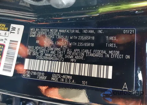 2021 Toyota Highlander Xle из США, поврежденный, VIN 5TDGZRBH6MS084372